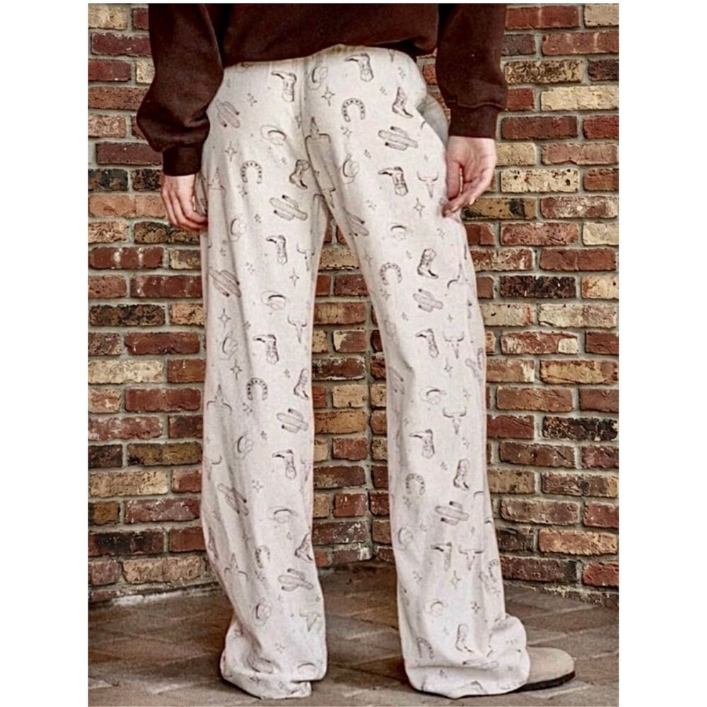 Cali1850 XL Western Print Wide-leg Linen Beach Pants cowgirl boho lounge - Picture 3 of 12